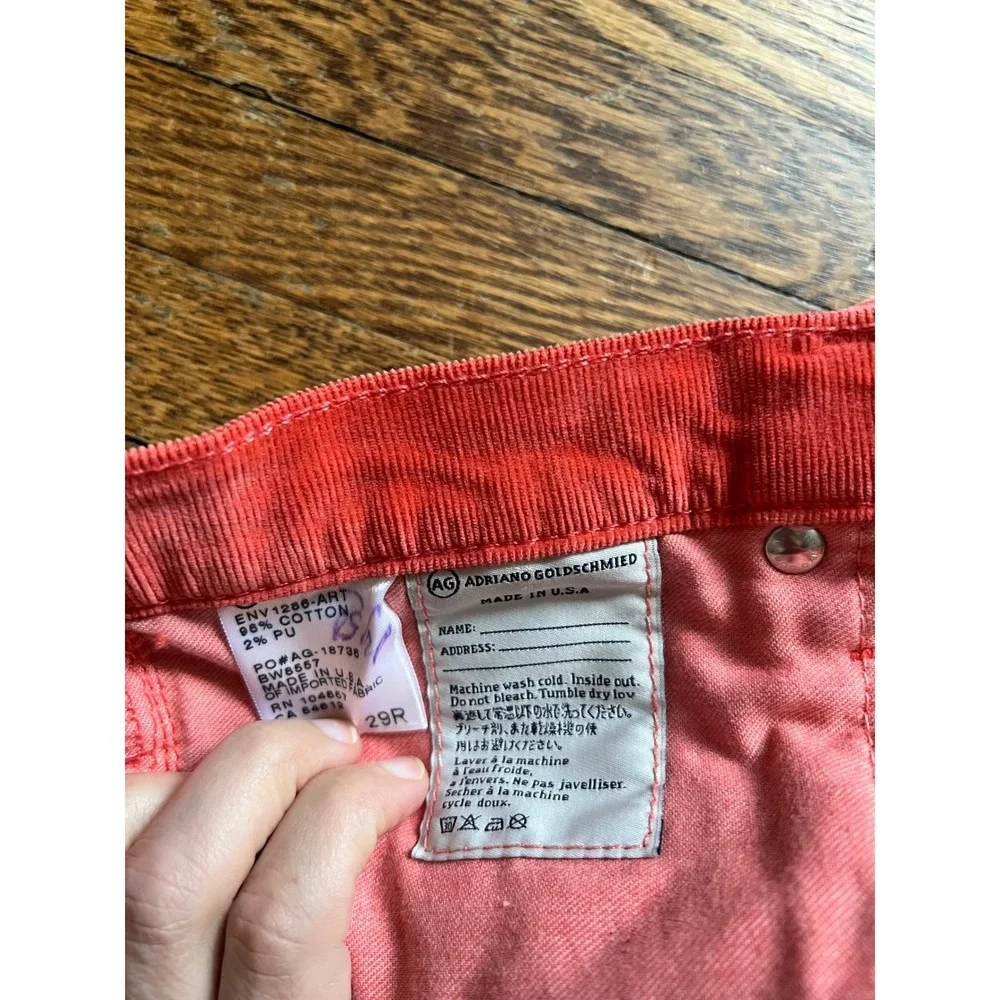 AG Adriano Goldschmied The Stevie Slim Straight Corduroy Pants Coral Red 29R